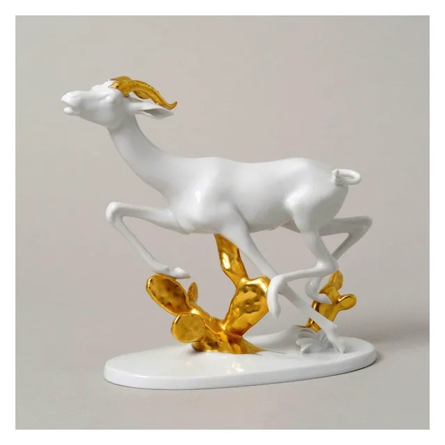 augarten-figur-gazelle-fliehend-teilvergoldet-wiener-porzellanfigur-handarbeit image 1