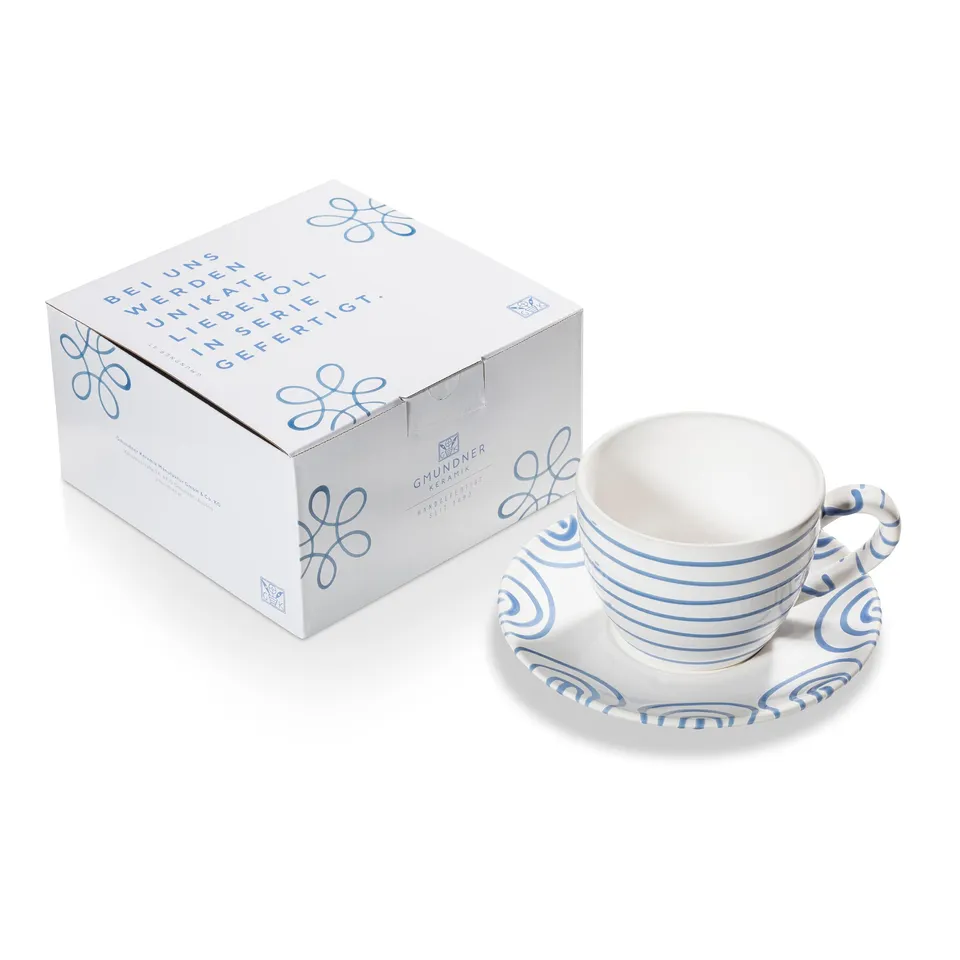 gmundner-keramik-blaugeflammt-teetasse-maxima-mit-unterteller image 1