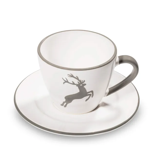 gmundner-keramik-grauer-hirsch-kaffeetasse-gourmet-mit-untertasse-set image 1