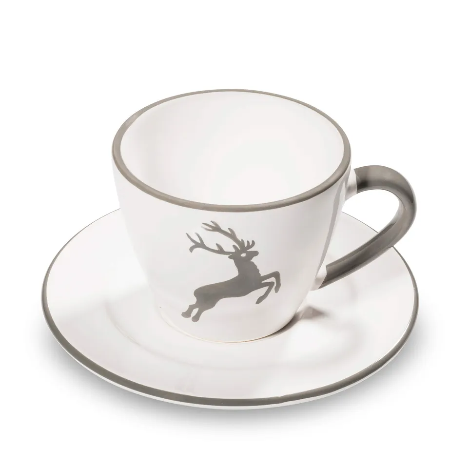 gmundner-keramik-grauer-hirsch-kaffeetasse-gourmet-mit-untertasse-set image 1
