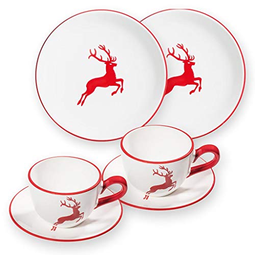gmundner-keramik-breakfast-for-two-classic-geschirrset-rubinroter-hirsch-6-teili image 2