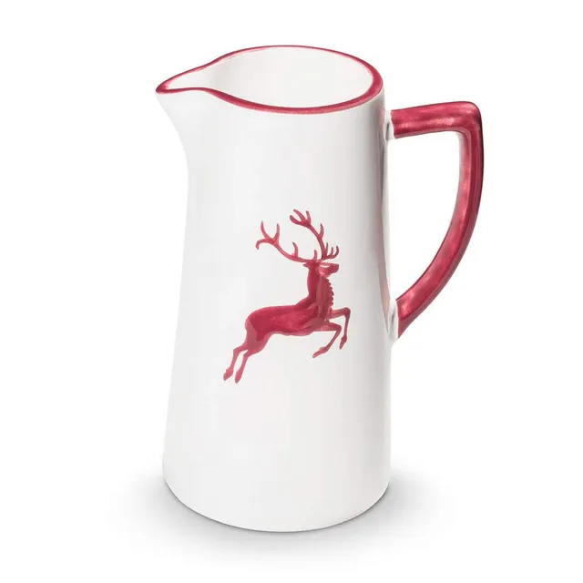 gmundner-keramik-wasserkrug-bordeauxroter-hirsch-1-2-liter-handgemacht-in-sterre image 1