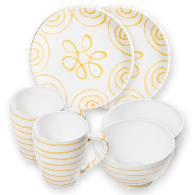 gmundner-keramik-h-ttenfr-hst-ck-cup-f-r-2-geschirrset-6-teilig-gelbgeflammt image 1