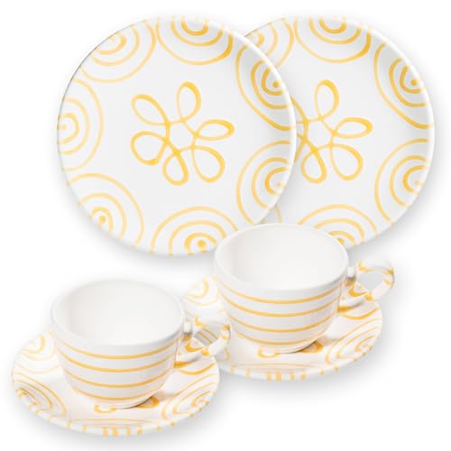 gmundner-keramik-geschirrset-fr-hst-ckset-f-r-2-cup-gelbgeflammt-handgemacht-in- image 2