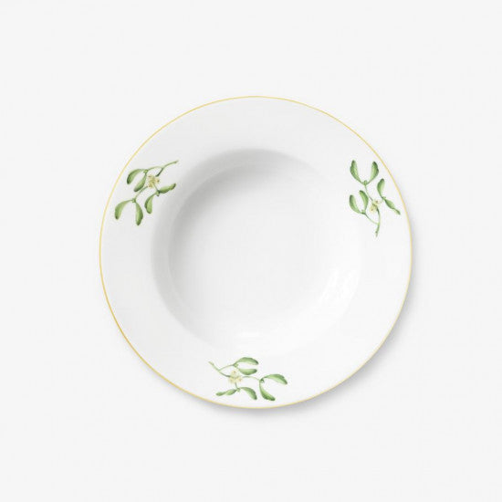 augarten-suppenteller-schubert-21-cm-porzellan-mit-mistelzweig-dekor-und-goldran image 1