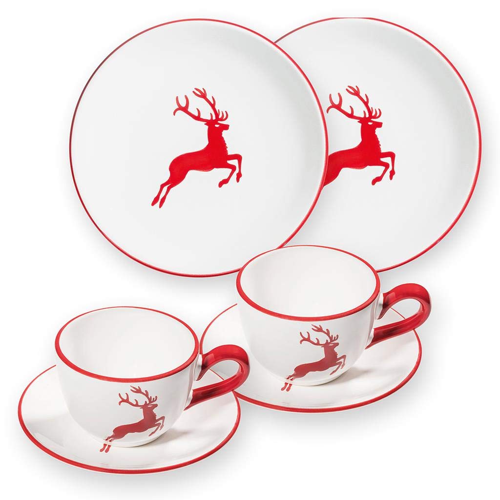 gmundner-keramik-breakfast-for-two-classic-geschirrset-rubinroter-hirsch-6-teili image 1