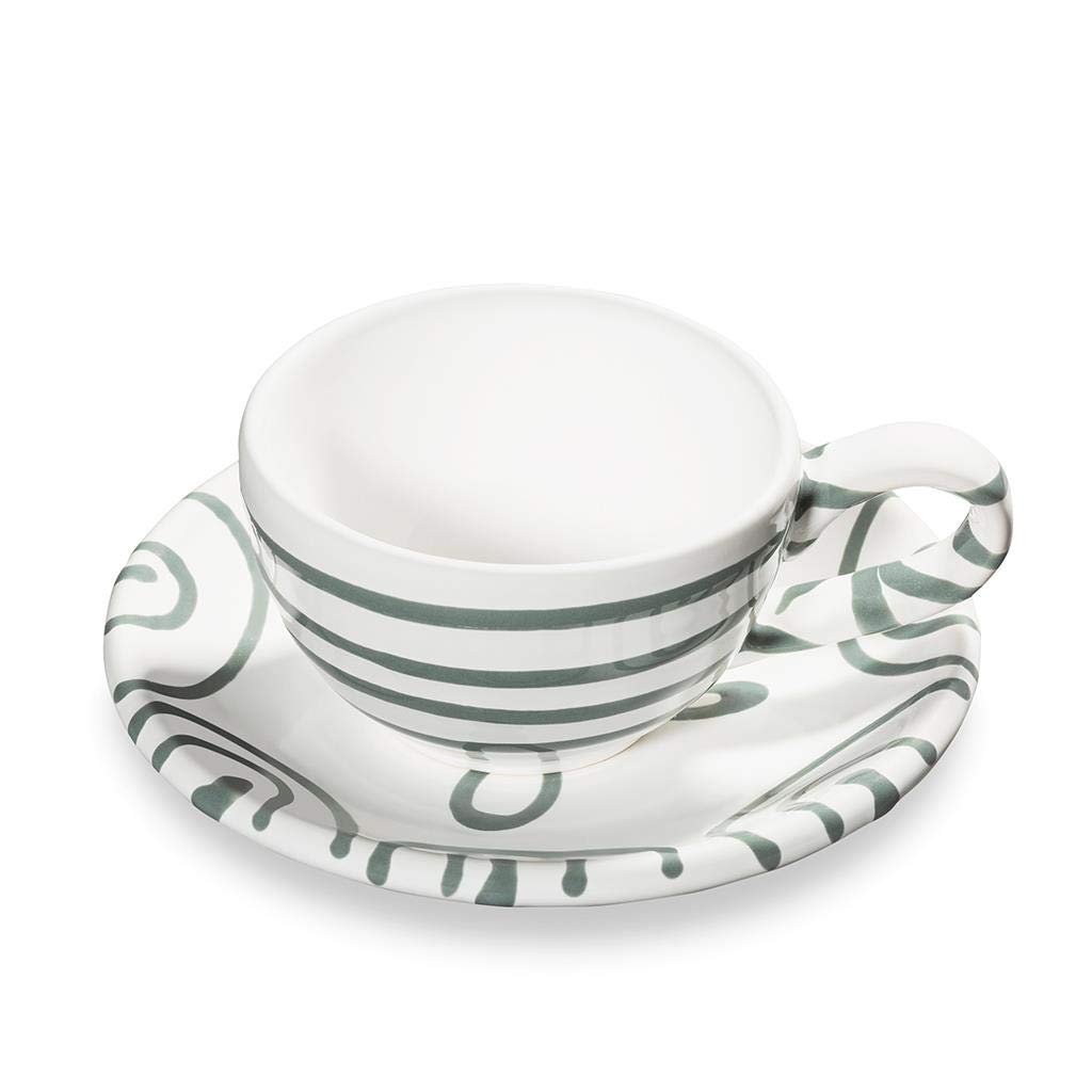 gmundner-keramik-mokkaset-tasse-unterteller-graugeflammt image 1