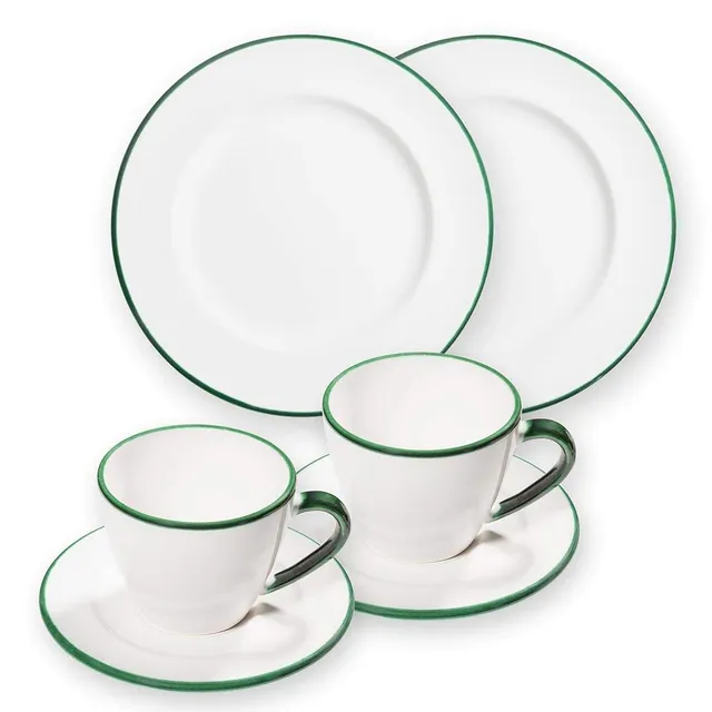 gmundner-keramik-breakfast-for-two-gourmet-geschirrset-gr-ner-rand image 1