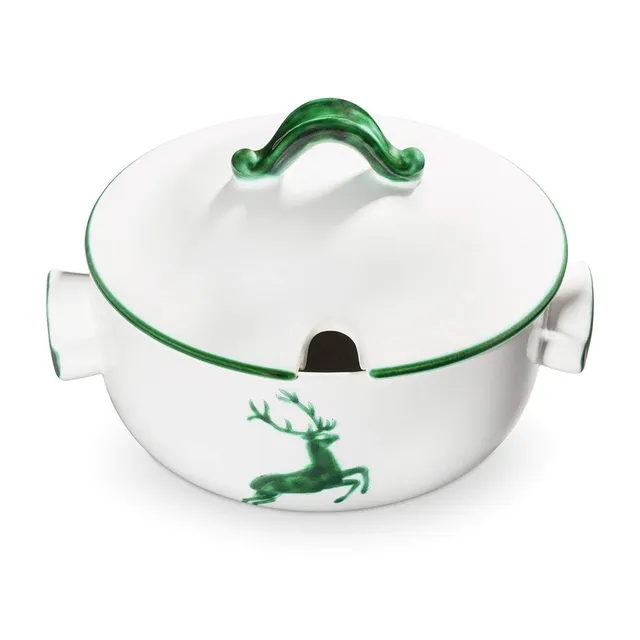 gmundner-keramik-suppentopf-glatt-2-liter-dekor-gr-ner-hirsch-handgemacht-in-ste image 1