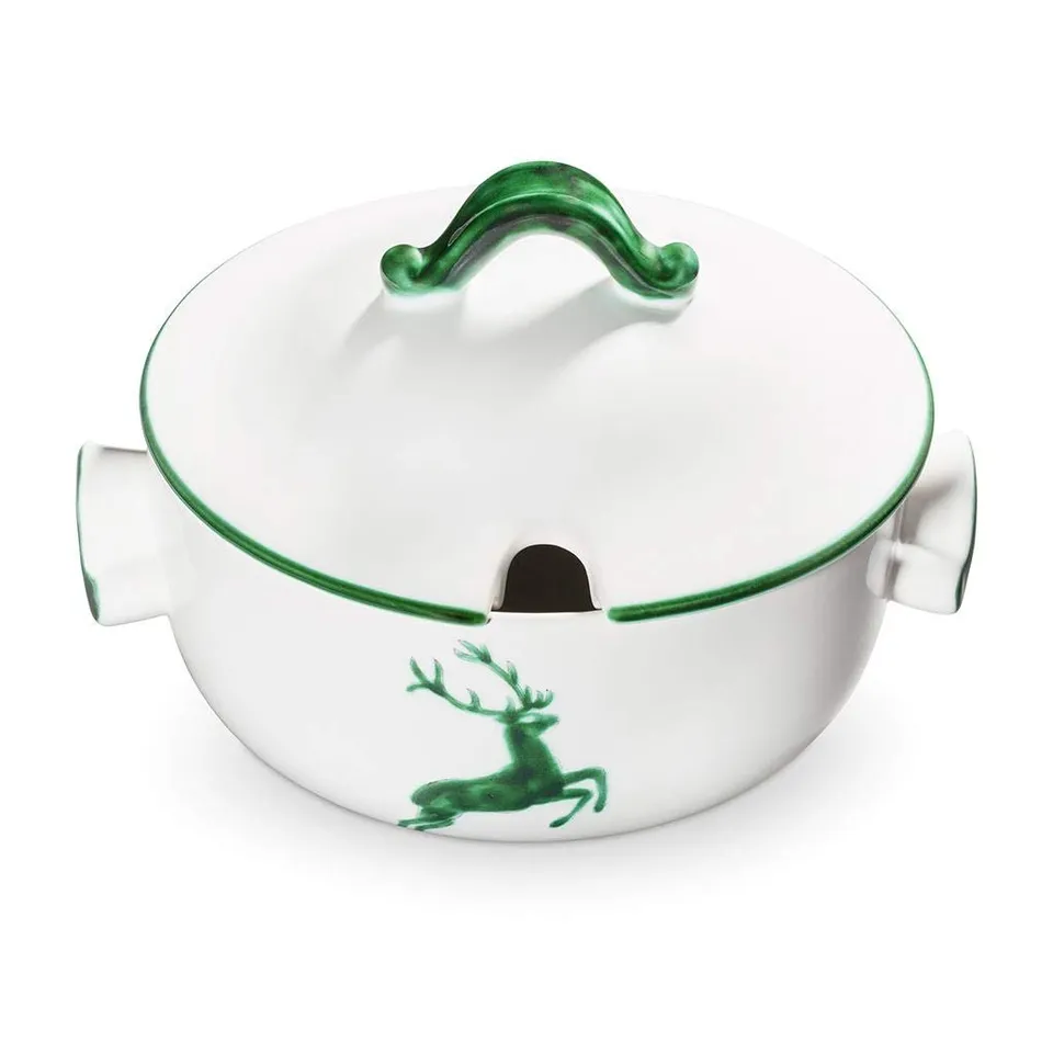 gmundner-keramik-suppentopf-glatt-2-liter-dekor-gr-ner-hirsch-handgemacht-in-ste image 1