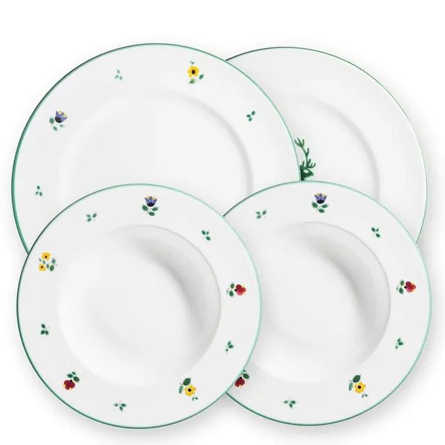gmundner-keramik-dinner-geschirr-set-dinner-for-two-gourmet-streublumen-4-teilig image 1