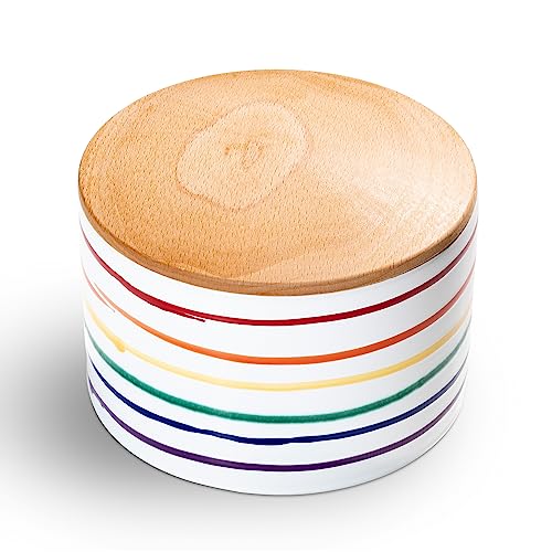 gmundner-keramik-vorratsdose-mit-holzdeckel-regenbogen-geflammt-h-he-9-5-cm-hand image 3
