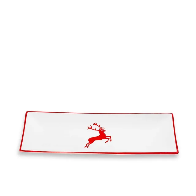 gmundner-keramik-platte-rechteckig-rubinroter-hirsch-36-x-15-cm-handgemacht-in-s image 1
