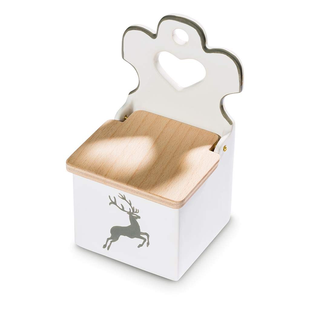 gmundner-keramik-salzfass-mit-holzdeckel-9-5-9-5-18-cm-grauer-hirsch-handgemacht image 1