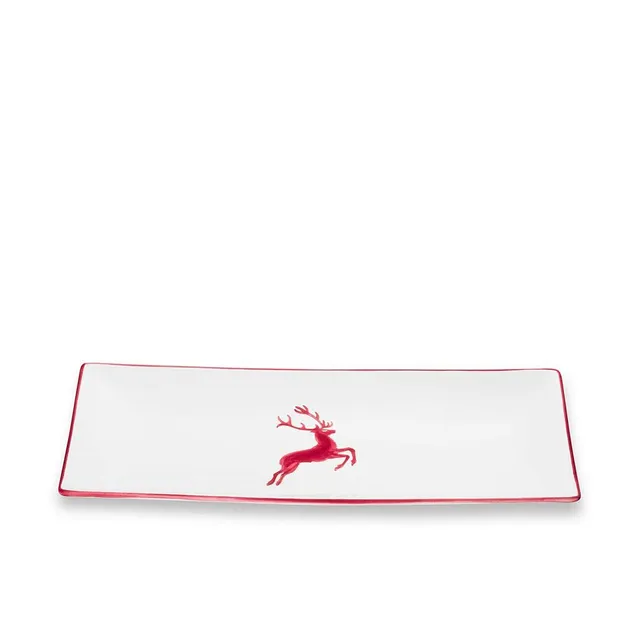 gmundner-keramik-platte-rechteckig-bordeauxroter-hirsch-36-x-15-cm-handgemacht-i image 1