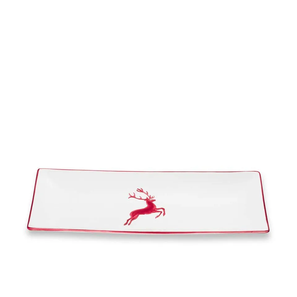gmundner-keramik-platte-rechteckig-bordeauxroter-hirsch-36-x-15-cm-handgemacht-i image 1