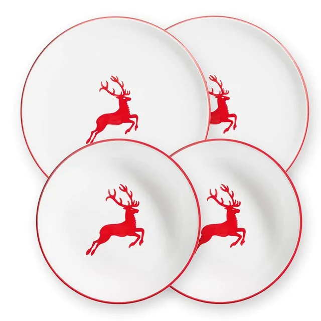 gmundner-keramik-dinner-for-two-classic-geschirrset-rubinroter-hirsch-4-teilig-h image 1