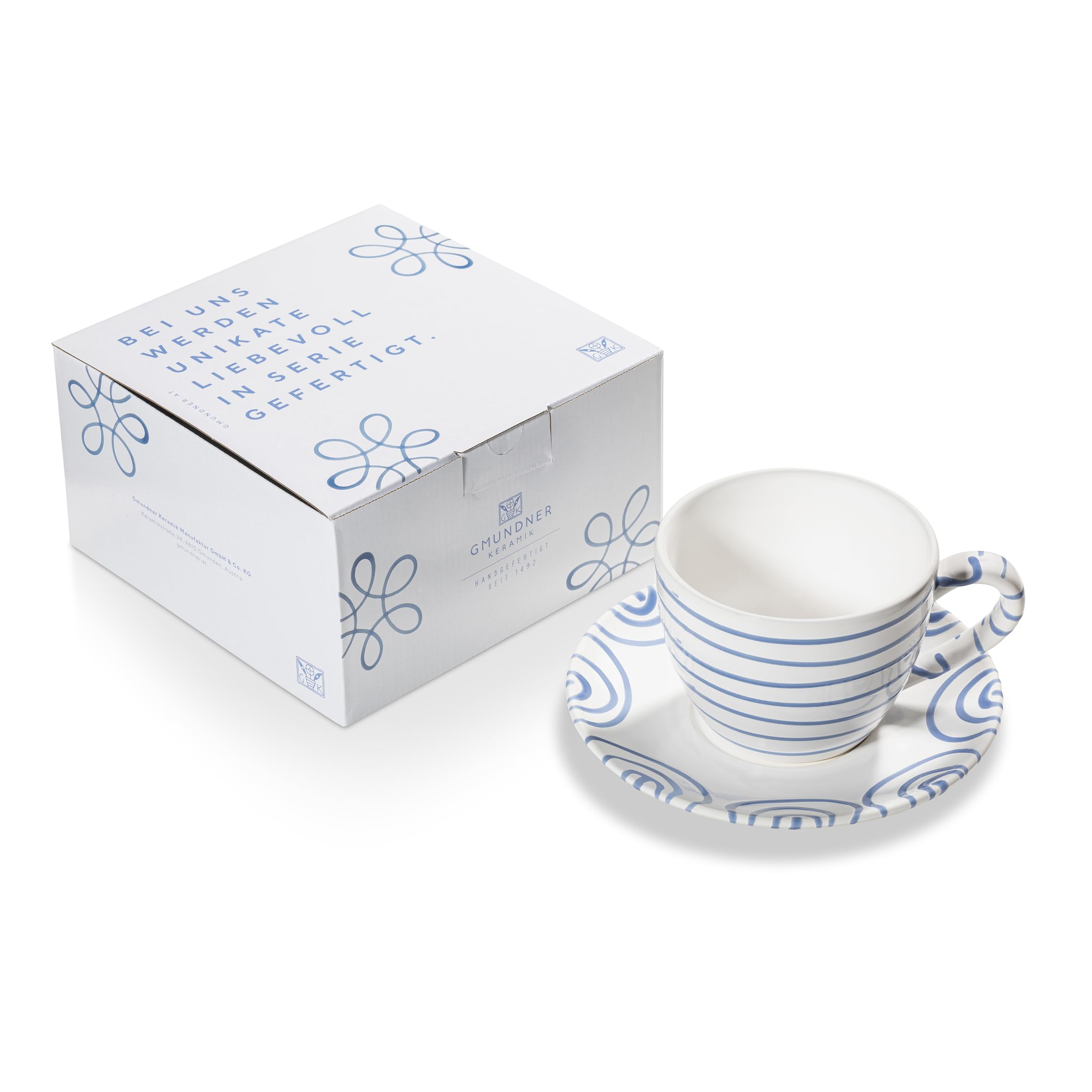 gmundner-keramik-blaugeflammt-teetasse-maxima-mit-unterteller image 1