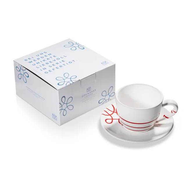 gmundner-keramik-pur-geflammt-rot-teetasse-maxima-mit-unterteller image 1