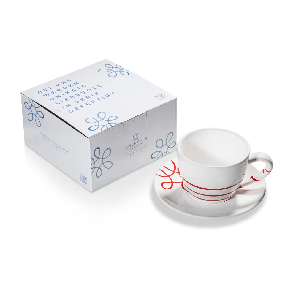 gmundner-keramik-pur-geflammt-rot-teetasse-maxima-mit-unterteller image 1