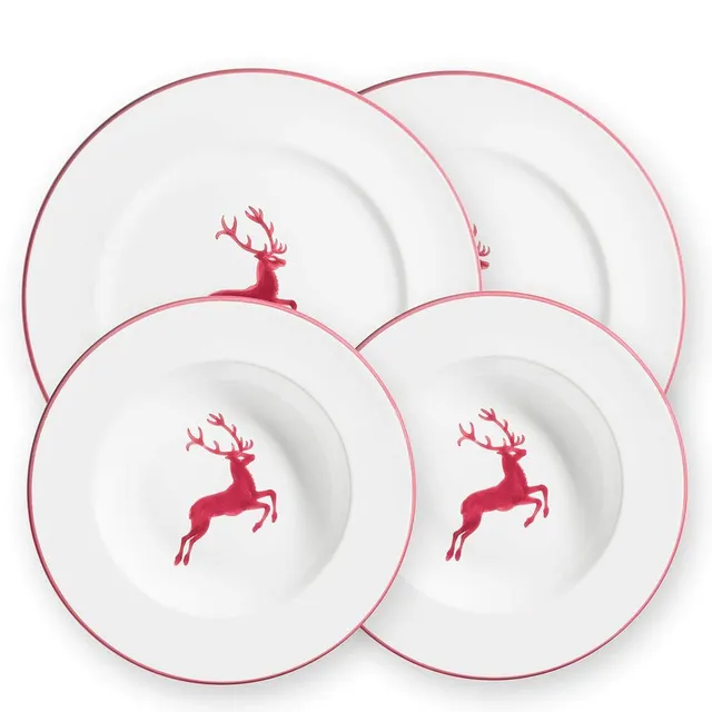 gmundner-keramik-dinner-for-two-gourmet-geschirrset-bordeauxroter-hirsch-4-teili image 1