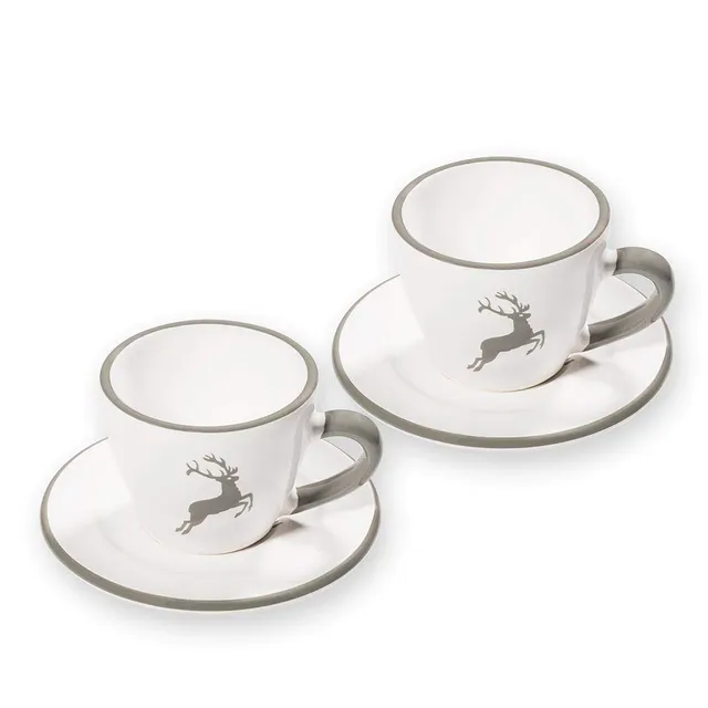gmundner-keramik-espresso-f-r-2-gourmet-kaffeeset-dekor-grauer-hirsch image 1