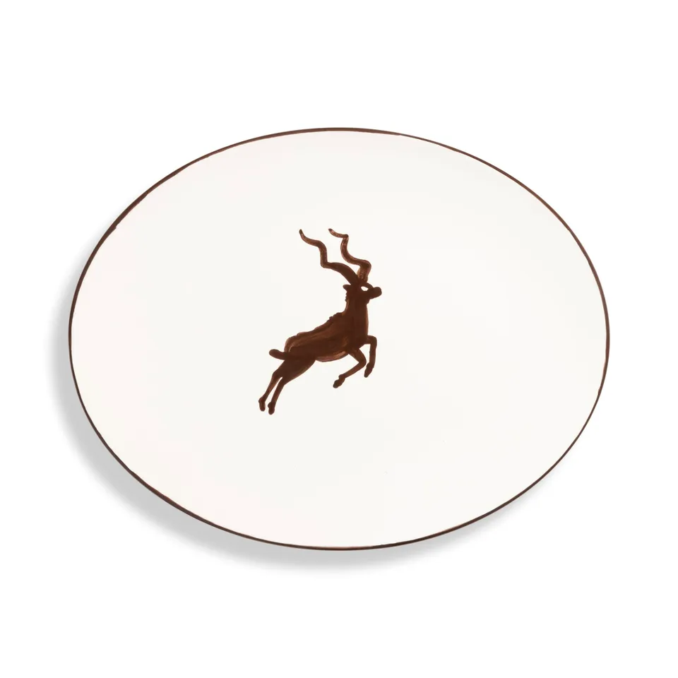 gmundner-keramik-brauner-kudu-platte-oval-33x26-cm-handgemacht-in-sterreich image 1