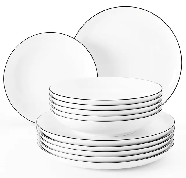 seltmann-weiden-lido-tafelservice-black-line-12-teilig-6-essteller-26-cm-6-suppe image 1