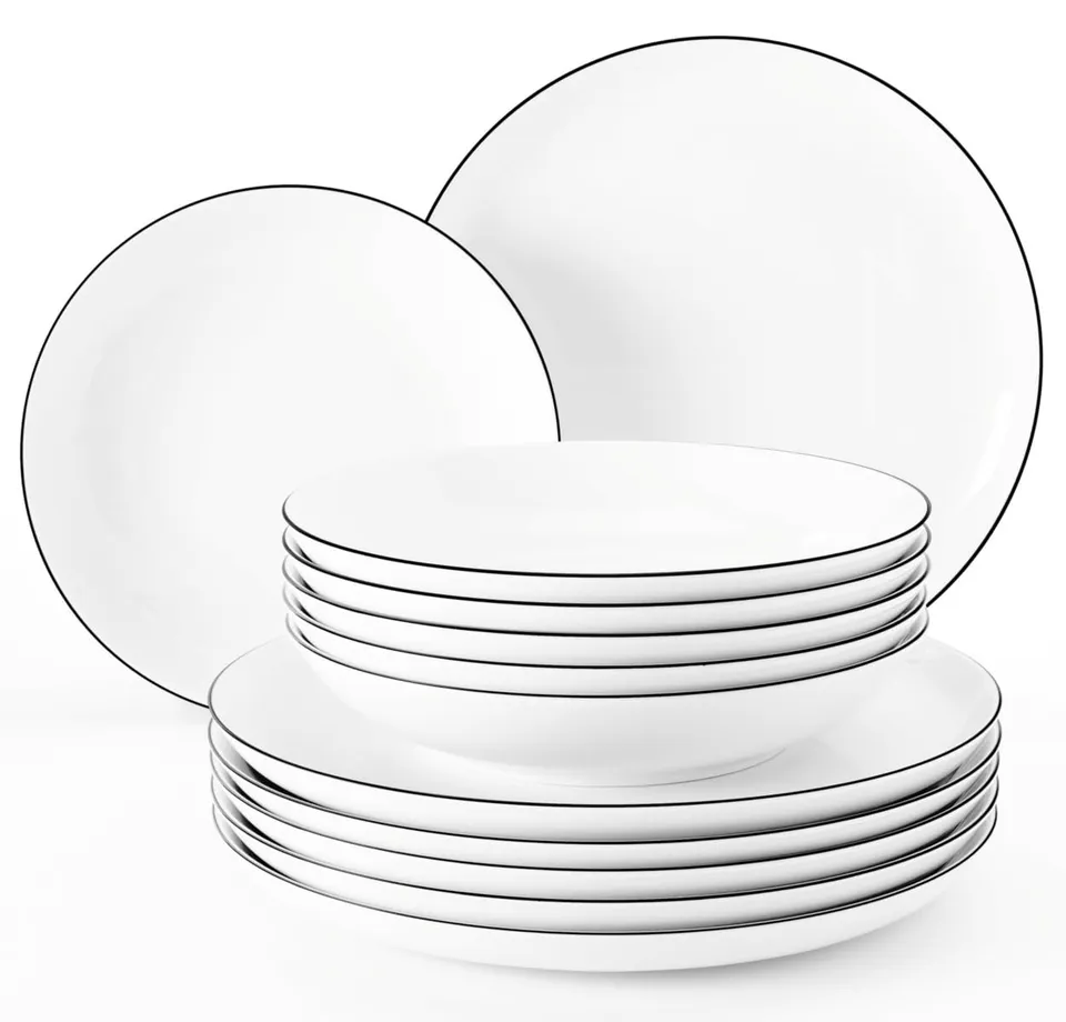 seltmann-weiden-lido-tafelservice-black-line-12-teilig-6-essteller-26-cm-6-suppe image 1